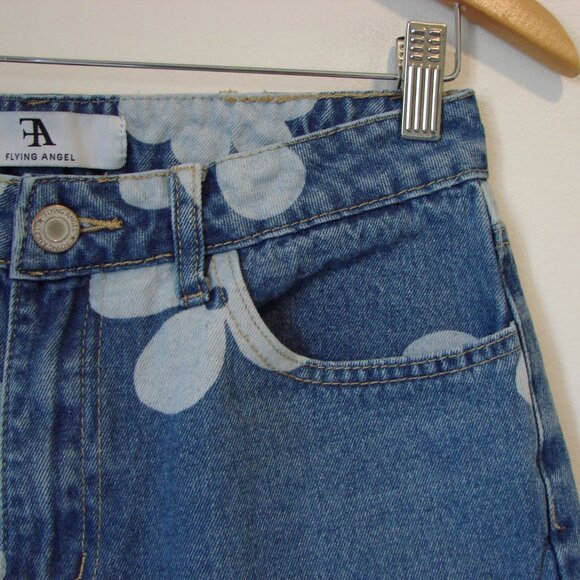 Flying Angel Floral Wide Leg Jeans Flower High Waist Size 11 / 30 Juniors - Picture 6 of 14